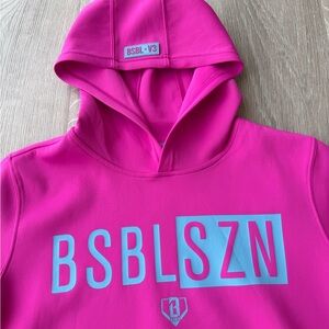 Baseball Lifestyle 101 Boys' BSBL-SZN V3 Short Sleeve Pink Hoodie. Size- YM